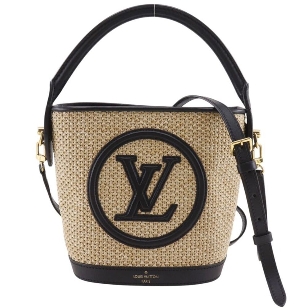 Louis Vuitton Petit Bucket Nm Raffia With Leather Beige Canvas Tote Bag Bag